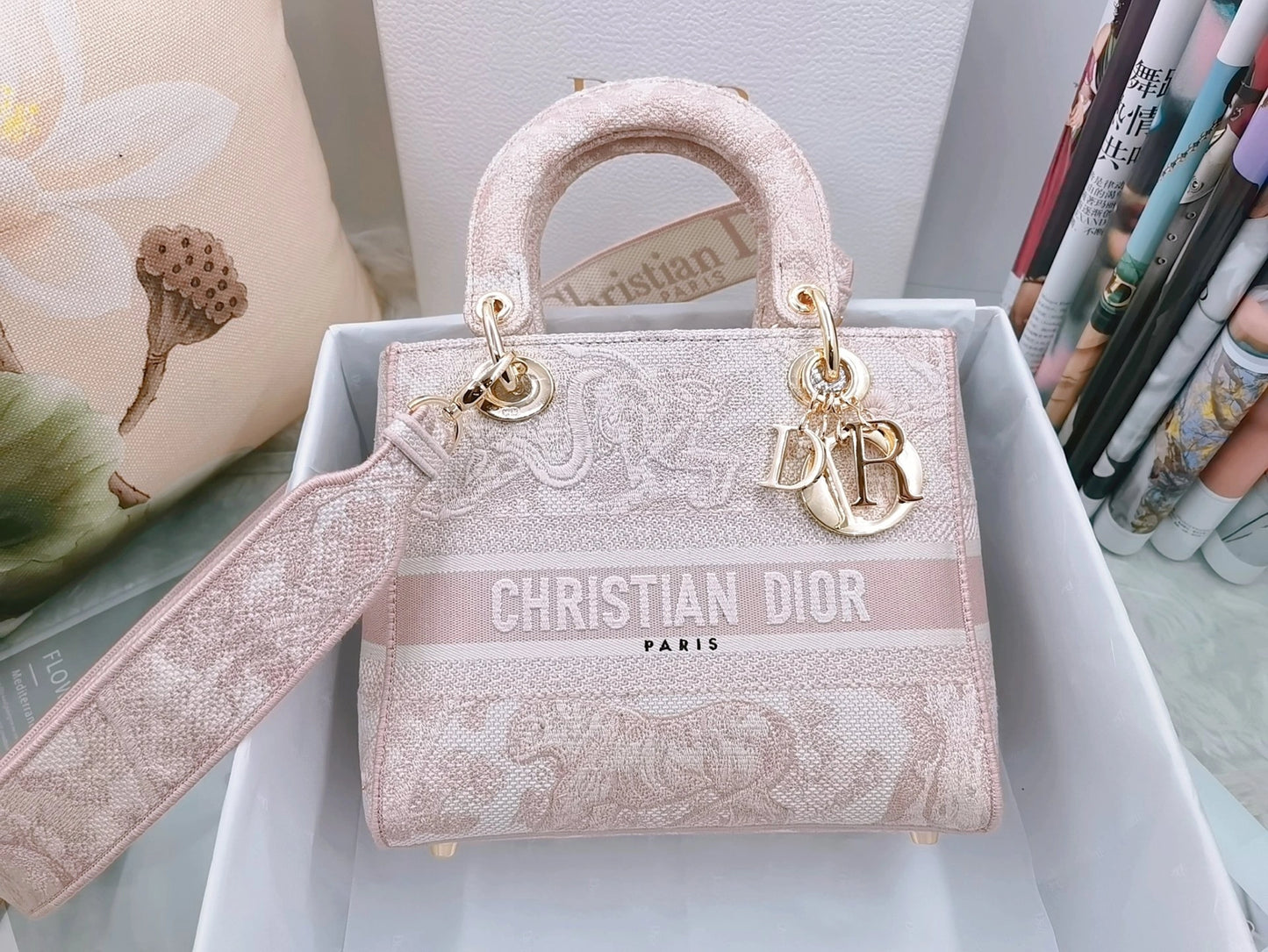 DIOR LADY D-LITE MEDIUM TOILE DE JOUY
